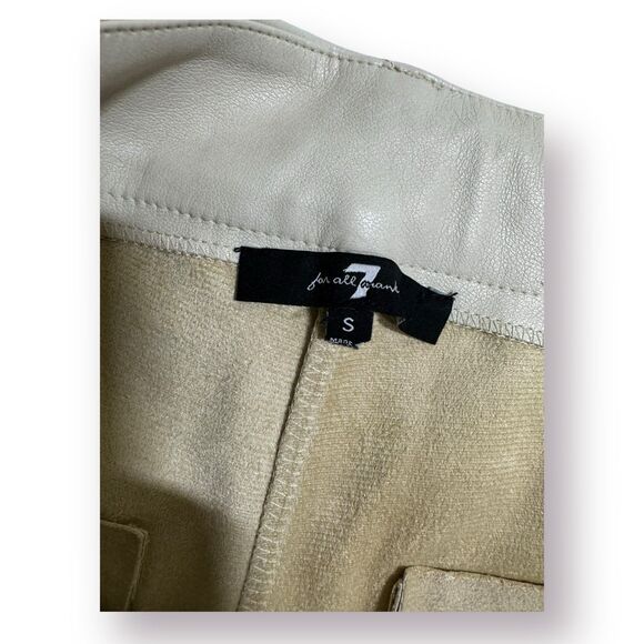 7 For All Mankind Pants Womens Small Wide Leg High Rise Y2K Cream Faux Leather - Picture 3 of 6